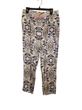 Hale Bob Pink & Cream Silk Blend Paisley-Print Joggers sz L